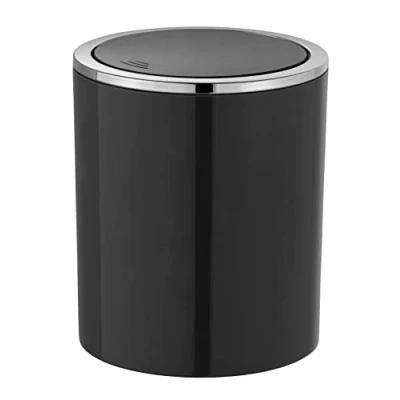 Image of WENKO Inca Black Bin with Swing Lid Capacity 2 L, Ø 14 x 16, 8 cm