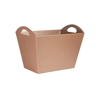 Image of OSCO Blush Faux Leather Magazine Basket Newspaper Rack Storage Bin Brochure Holder File Organiser Carry Handles H30 x W40.5 D26.5 cm