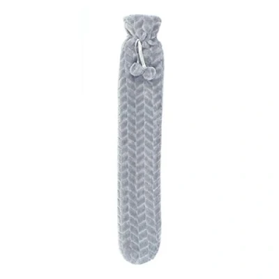Image of Invero Extra Long Soft and Cosy Hot Water Bottle with Faux Fur Cover Pom Poms 2 Litre Capacity Ideal for Friends, Family or Personal Use Grey