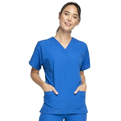 Image of Cherokee Women Woman Scrub Top Originals Medical Clothing With Pockets V Neck WWE4700 Royal L