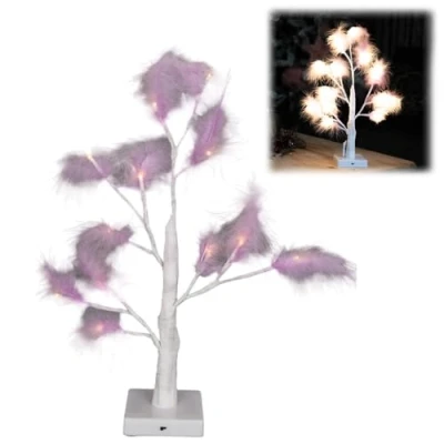 Image of SHATCHI 55cm Purple Feather Tree Table Lamp Warm White LEDs Lighted Pampas Battery Operated Decorative Night Light for Christmas, Home, Events, Holiday Decorations