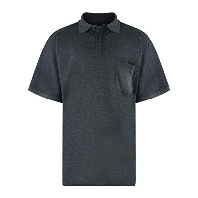 Image of KAM Big and Tall &#039;Eton&#039; Plain Polo T Shirt with Chest Pocket Cotton Rich Top Large Size Fit JEANBASE Charcoal 5XL