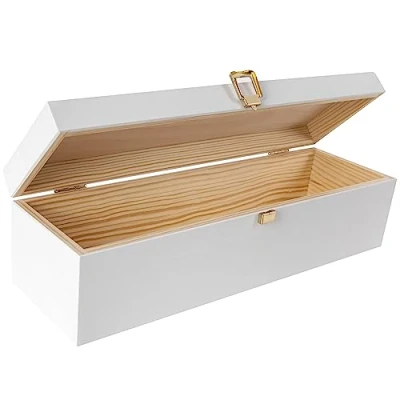 Image of Creative Deco White Wooden Wine Box with Clasp 1 Bottle 35.1x11x10cm Natural Wood Holder Gift Christmas Xmas Storage Vintage Chest Presentation