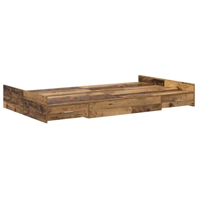 Image of vidaXL Storage Bed Frame in Old Wood, 120 x 190 cm, Engineered Wood