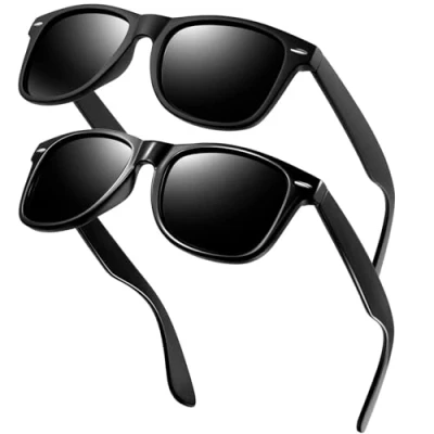 Image of KANASTAL 2 Pack Black Polarised Sunglasses Mens All Women Dark Retro Fashion Lens UV Protection Fishing Running Sailing Matt + Bright