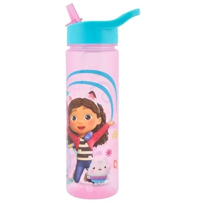 Image of Gabby&#039;s Celebrate KIds Water Bottles With Flip Up Straw 600ml Official Gabbys Dollhouse Toys UK Merchandise by Polar Gear BPA Free, Recyclable Girls Bottle, Pink