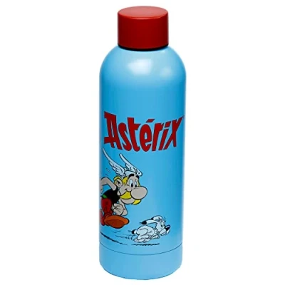 Image of Puckator Asterix &amp; Obelix Stainless Steel Water Bottle Cold For 24h And Hot 12h Metal Bottles With Comic Book Design Double Walled Modern Thermos Flask Bpa Free 530 ml
