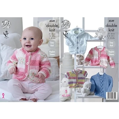 Image of King Cole 4549 Knitting Pattern Babies Hoody, Sweater and Cardigan in DK