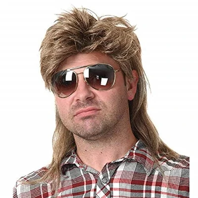 Image of Beweig Mens Mullet Wigs Light Brown Curly 70s 80s Cosplay Costume Halloween Wig Retro Disco Punk Rocker