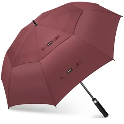 Image of KEYHOT Large Golf Umbrella Windproof Strong 68 Inch, Automatic Open, Double Canopy Vented for Men Women (Burgundy)