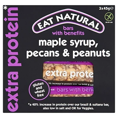 Image of Eat Natural Gluten Free Maple Syrup, Pecans and Peanuts Extra Protein Bars, 45 g, Pack of 12