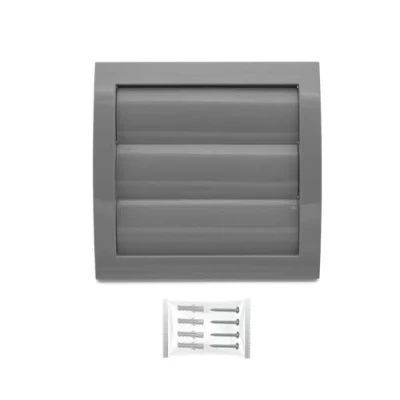 Image of H&amp;C Vent Grey Ventilation Gravity Grille 153mm with 100mm 4 inch Connector│ Air Covers Flaps and Insect Protection │ Extractor Cover for Duct Pipe, Wall, Window Inside Outside use