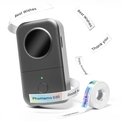Image of Phomemo D30 Label Maker Machine with Tape, Mini Bluetooth Printer, Wireless Handheld Maker,Smart Phone Thermal Inkless Printer For Organizing Home Office Kitchen Grey