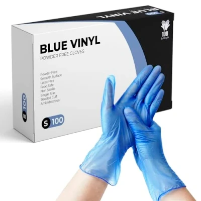 Image of eatasty Multi Purpose Vinyl Gloves, Powder Free, Disposable, Extra Strong Box of 100 Blue (Small)