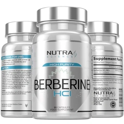Image of Berberine Supplement (98% Purity) Advanced High Strength 500mg, 60 Natural Capsules Vegan Tablets
