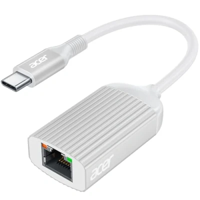 Image of acer USB C to Ethernet Adapter, Gigabit RJ45 (Thunderbolt 3/4 Compatible), Driver Free 1Gbps Type LAN Network Adapter for MacBook Pro/Air, iPad Pro, Dell XPS, Galaxy S23 Silver