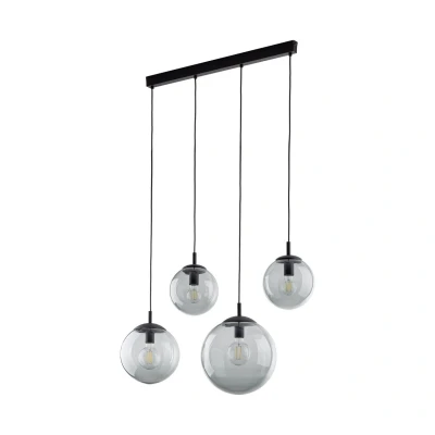 Image of TK Lighting Esme pendant light, glass, graphite transparent, 4 bulb, linear