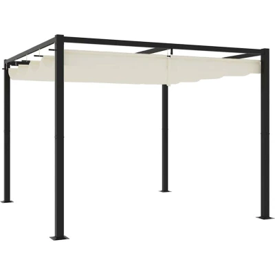 Image of vidaXL Garden Gazebo with Retractable Roof Cream 3x3 m Steel