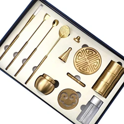 Image of LYY 11 Pcs/Set Brass Incense Making Kit Mold Tool, DIY Backflow Tower Cone Molds,Spoon, Press, Shovel, Brush, Bottle Ideal for Yoga Meditation Home Fragrance