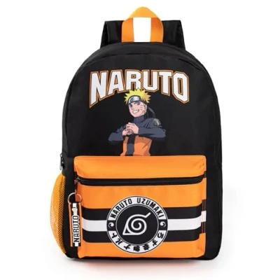 Image of Naruto Shippuden Boys Backpack Black &amp; Orange Rucksack with Adjustable Straps Uzumaki Hokagi Practical Organised Luggage Sports School Bag For Kids Anime Series Merchandise Gift