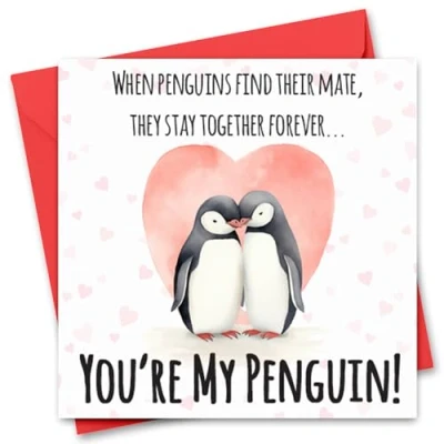 Image of Penguin Valentine&#039;s Day Card for Him or Her Youre My Penquin Valentine Valentines Girlfriend Boyfriend Husband Wife Fiance Fiancee Romantic