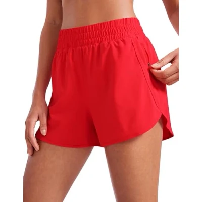 Image of CRZ YOGA Women&#039;s High Waist Running Shorts 3&#039;&#039; Mesh Liner Quick Dry Athletic Gym Workout with Zipper Pocket Deep Red 10