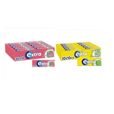 Image of Extra Chewing Gum 2 Cases with 30 Packs of 10 Pieces (600 Total) Watermelon and Apple
