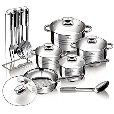 Image of Blaumann Gourmet 12Pc Cookware Set Stainless Steel Non Stick Pots Pan with 6 Tools