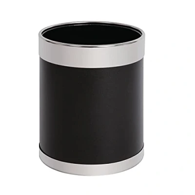 Image of Bolero Mitre Black Waste Paper Bin with Silver Rim Material Powder Coated Steel