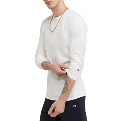 Image of Champion Men&#039;s Classic Jersey Long Sleeve T Shirt, White, XL