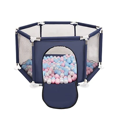 Image of Selonis Hexagon 6 Side Play Pen with 100 Balls, Blue:Babyblue/Powder Pink/Pearl