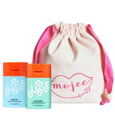 Image of Skincare Bundle with Bubble Slam Dunk Hydrating Moisturiser 50ml, Level Up Balancing 50ml and Mojee Beauty Canvas Bag