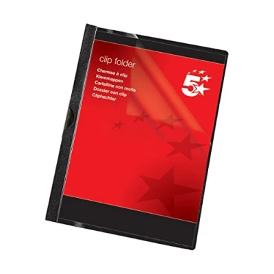Image of 5 Star Office Clip Folder 3mm Spine for 30 Sheets A4 Black [Pack 25]