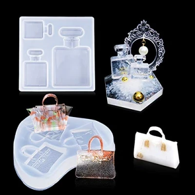 Image of iSuperb 2 Pack Perfume Bottle Silicone Crystal Epoxy Mold Ladies Fashion Handbag Casting Resin Molds DIY Jewelry Pendant Ornament Crafts Decoration (Bottle+Bag)