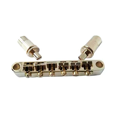 Image of Guyker Guitar Tune O Matic Saddle Bridge with M8 Threaded Posts Compatible Gibson EPI Les Paul SG Dot Style 6 String Electric Replacement Part (BM002, Gold)