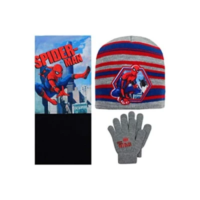 Image of Spider Man 3 Piece Set Beanie Gloves Round Neck One Size Multicoloured