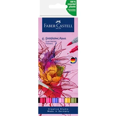Image of Faber Castell Creative Studio Goldfaber Aqua Dual Marker, Flowers, Wallet Of 5, For Art, Craft, Drawing, Sketching, Home, School, University, Colouring