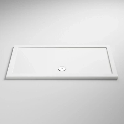 Image of Nuie NTP028 Modern Bathroom Rectangular Slimline Pearlstone Shower Tray, 800mm x 1300mm, Gloss White