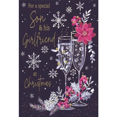 Image of ICG Son and His Girlfriend Christmas Card, Single Cards with Champagne Snowflakes Artistic Festive Design Special Finishes Xmas Envelope