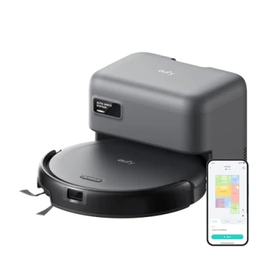 Image of eufy Robot Vacuum C10 with Self Empty Station, 2.85 Inch Ultra Slim Body, Carpet Cleaning, Edge Expansion Brush, Point Laser and Multi infrared Navigation
