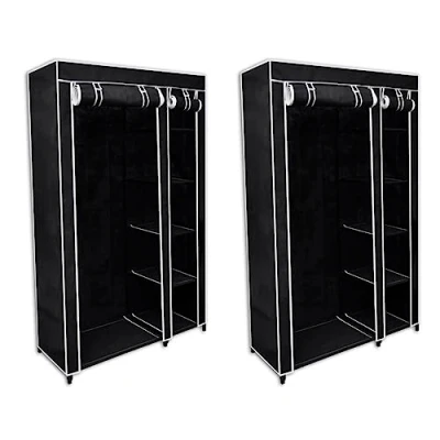 Image of vidaXL Fabric Wardrobes, 2 pcs, Durable Fleece and Steel Material, Space Saving Foldable Design, Black