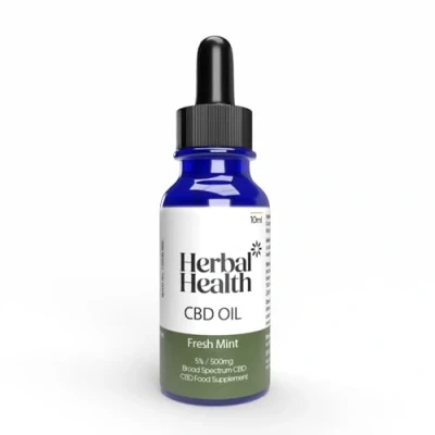Image of Herbal Health CBD Oil Drops 500mg 10ml Fresh Mint Flavour Broad Spectrum 5% for Sleep &amp; Anxiety Support