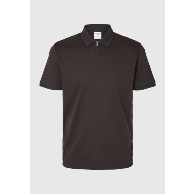 Image of Selected Homme Slhfave ZIP Polo shirt, Men&#039;s, Size: XXL, Chocolate torte