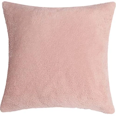 Image of Adore Home Cuddly Teddy Cushion Cover Luxury Super Soft Faux Fur Covers 43x43cm or 17x17, Blush Pink