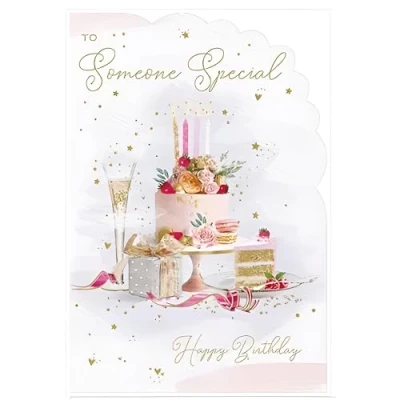 Image of ICG Artistic Open Female Happy Birthday With Cut Out Border Greeting Card From The Brighstone Range Someone Special Embossed Gold Foil And Flitter Finish