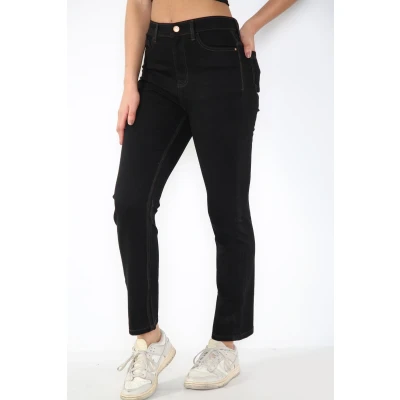 Image of MYT Womens Magic Shaping Straight Leg Jeans Stretch High Waisted Ladies Denim Trousers Black 12 Short