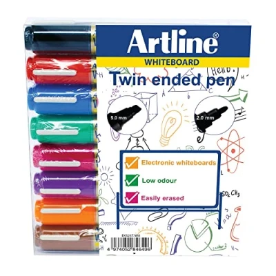 Image of Artline 2 in 1 Whiteboard Marker Bullet/Chisel Tip Assorted (Pack of 8) EK525TA