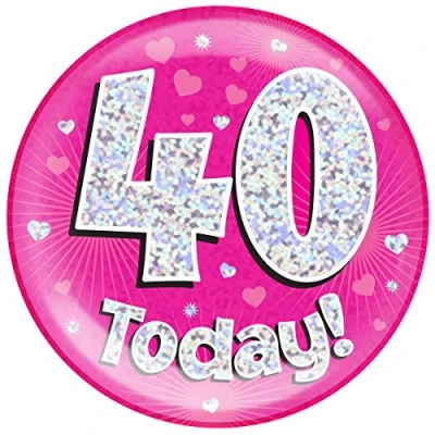 Image of OAKTREE UK 633223 6&quot; Jumbo Badge 40 Today Pink Holographic Dot