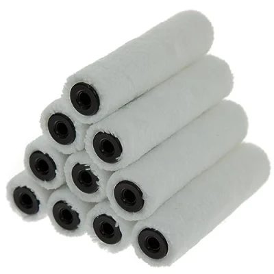 Image of Coral 41861 Aspire 4 inch 10 Piece Pack Paint Mini Roller Covers Professional 5MM Short Pile Sleeve Premium Microfibre for Smooth Surfaces Doors Trim Furniture with Trade Emulsion or Gloss Pure White