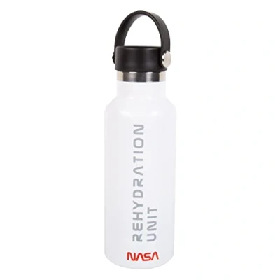 Image of Fizz Creations NASA Water Bottle. 500ml Capacity, Metal, Double Walled Hot or Cold Drinks Keeps Temerature For Up To 8 Hours. SPACE Inspired Rehydration Unit.